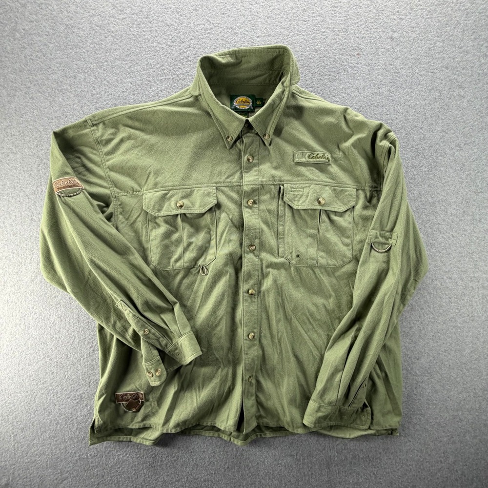 Cabelas Guidewear Mens 2XL Olive Green Long Sleeve Fishing Shirt Ventilated Mesh